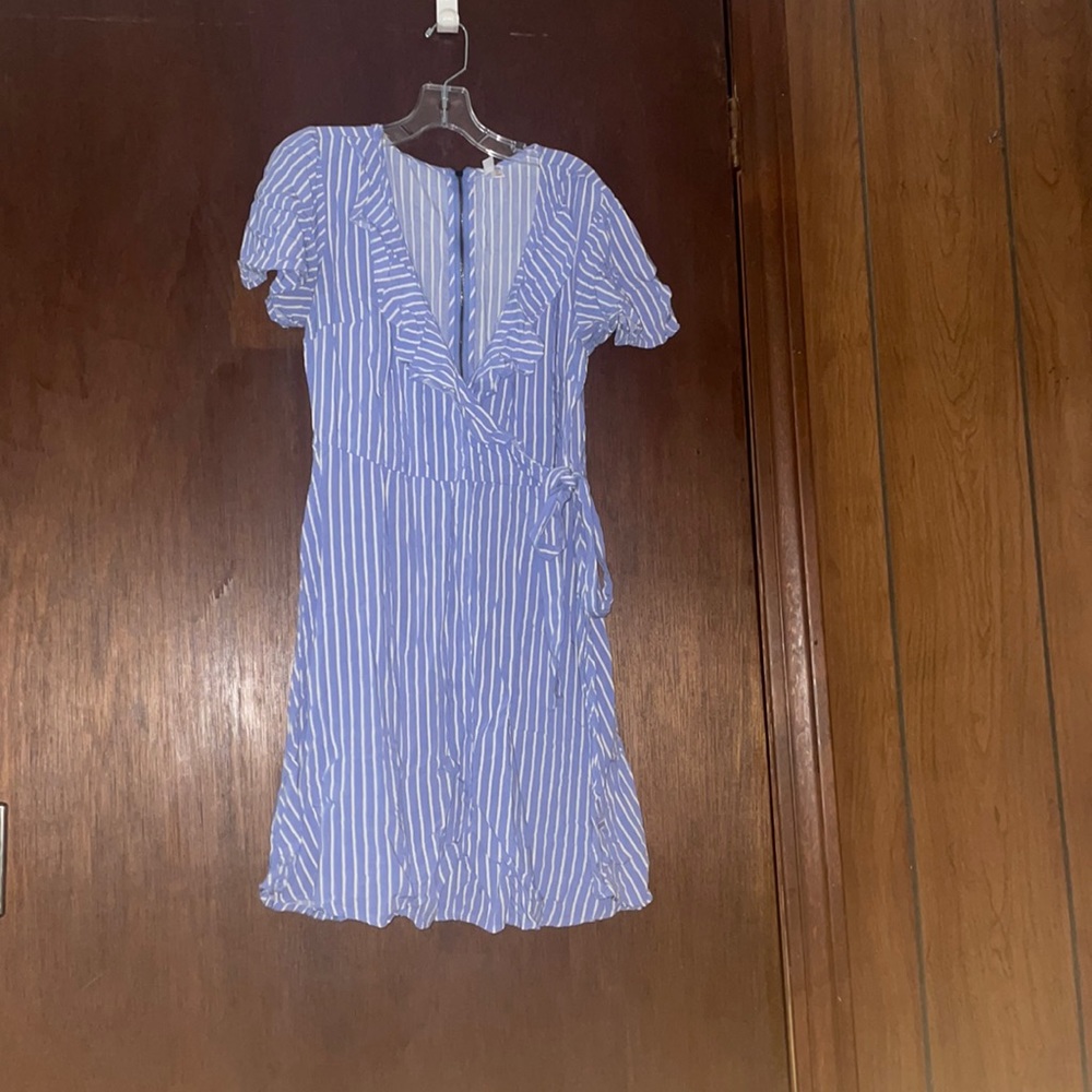 Blue and white striped dress, lightly worn with no stains. Just needs an ironing